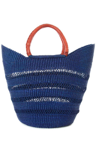 Navy Blue Lacework Wing Shopper with Leather Handle