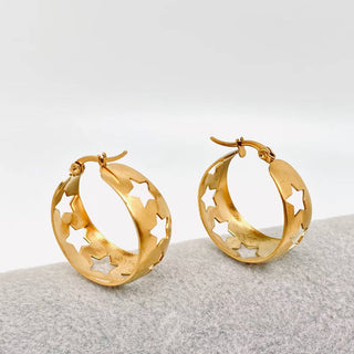 Hollow Stars Gold Plated Hoop Earrings