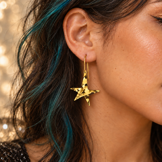 Wonky Hammered Brass Star Earrings