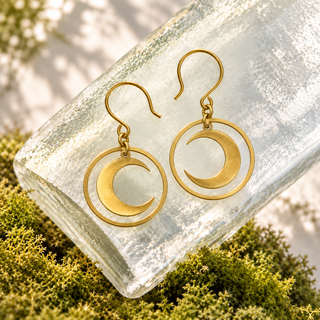 Crescent Moon in Hoop Earrings