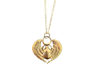 Egyptian Scarab Bronze Pendant Necklace