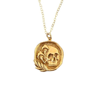 Skull w/ Mushrooms Bronze Pendant Necklace