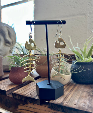 Brass Fishbone Earrings