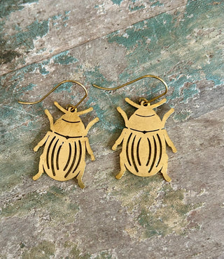 Brass Beetle Earrings