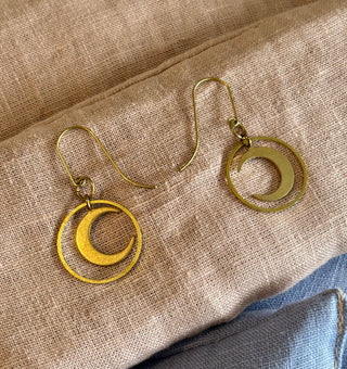 Crescent Moon in Hoop Earrings