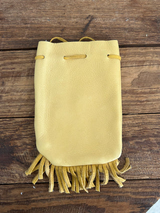 Large Leather Fringe Drawstring Pouch