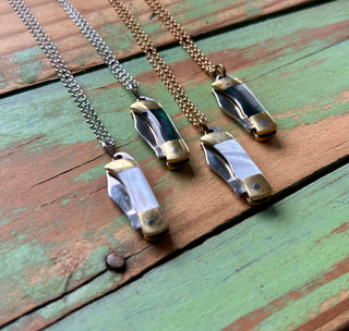 Mini Mother of Pearl Pocket Knife Necklace in Brass or Silver