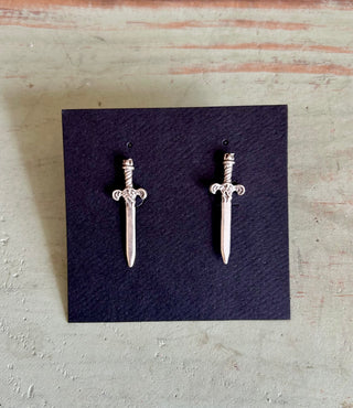 Dagger Stud Earrings in Silvertone or Brass