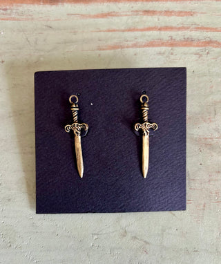 Dagger Stud Earrings in Silvertone or Brass
