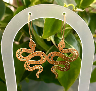 Moon Phase Serpent Brass Earrings