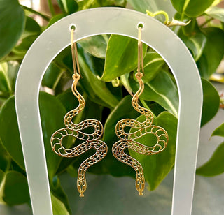 Brass Cutout Snake Earrings