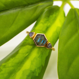 Brass Labradorite Hexagon Ring