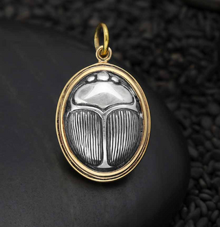 Sterling Scarab Pendant Necklace Set In Bronze
