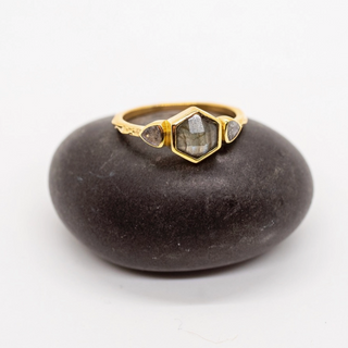 Brass Labradorite Hexagon Ring