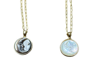 Mother of Pearl Celestial Moon Face Pendant Necklace