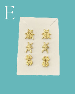 Assorted Brass Stud Earring - 3 Pair Sets