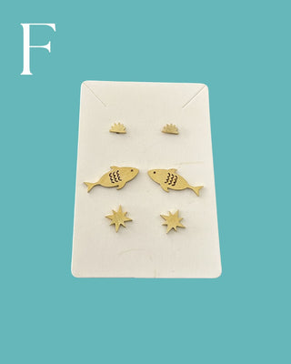Assorted Brass Stud Earring - 3 Pair Sets