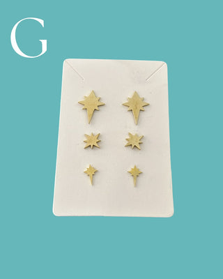 Assorted Brass Stud Earring - 3 Pair Sets