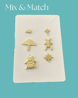 Assorted Brass Stud Earring - 3 Pair Sets