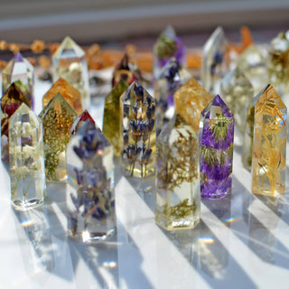 Mini Floral Crystal Tower Obelisk - Purple Statice