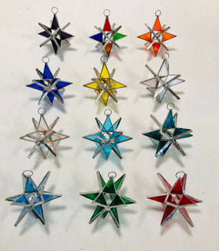 Handmade Stained Glass Moravian Star - 4 1/4" Iridescent Clear