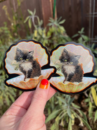 Tuxedo Kitty in Seashell Sticker - 3"
