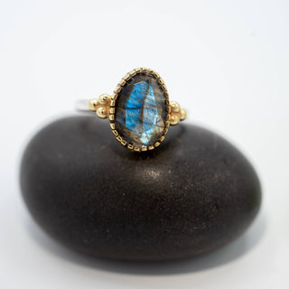 Sterling Silver Plated + Brass Labradorite Accent Ring