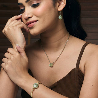 Gold Plated Necklace with Semi-Precious Stone - Prehnite