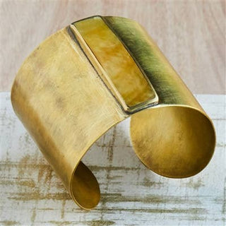 Suja Brass Cuff w Bezel Set Rectangle Mother of Pearl