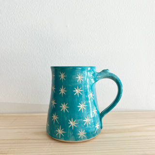 Large Handmade Mug - Turquoise w/ Stars