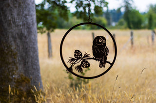 Saw-Whet Owl Ring - Metal Silhouette Garden Yard Home Art