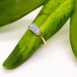 Brass Etched Prong Moonstone Ring
