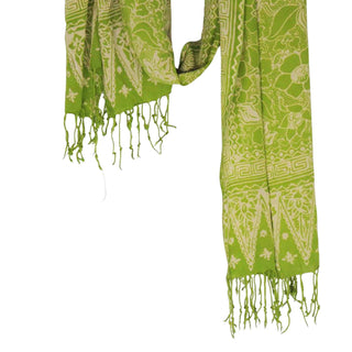 Handmade Batik Scarf - Spotted Green Flowers