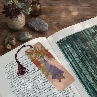 Fruit Bat and Pomegranate Wood Bookmark with Tassel