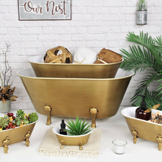 Vintage Bathtub Dish with Gold Accent