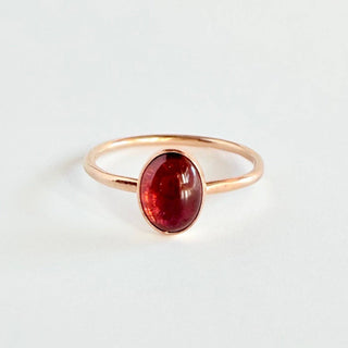 Red Garnet Oval Gemstone Ring - Gold