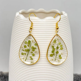 Dried Flowers Drop Dangle Earrings with Lepidium Apetalum