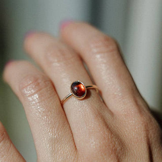 Red Garnet Oval Gemstone Ring - Gold