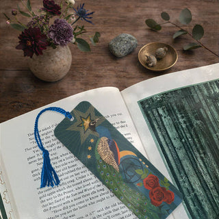 Alchemical Peacocks Wood Bookmark with Tassel