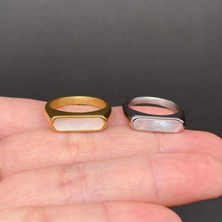 Sideways Shell Inlay 18K Gold-Plated Ring - Silver