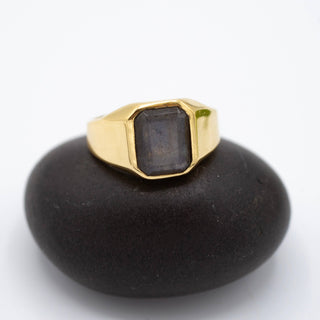 Brass Faceted Labradorite Signet Ring