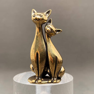Vintage Brass Couple Cats Desktop Figurine
