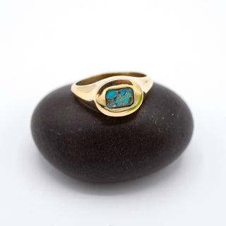Brass Copper Turquoise Signet Ring