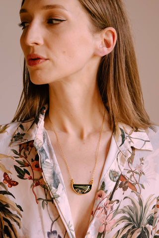 The Goldie - Pressed Fern with Opal Accents Necklace: 20"