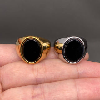 Black Onyx 18K Gold-Plated Signet Ring - Silver