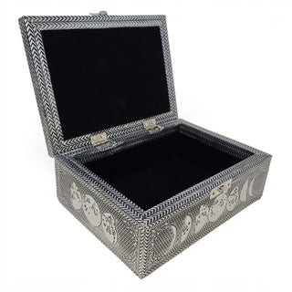 Moon Phase Metal Plated Over Wood Box w/ Velvety Interior