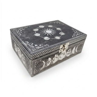 Moon Phase Metal Plated Over Wood Box w/ Velvety Interior