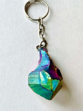 Titanium Aura Quartz Point Keychain