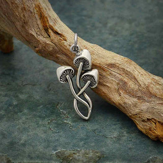 Three Mushroom Charm Necklace - Sterling Silver