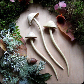 Carved Wood Mushroom Hair Stick - Light Blonde